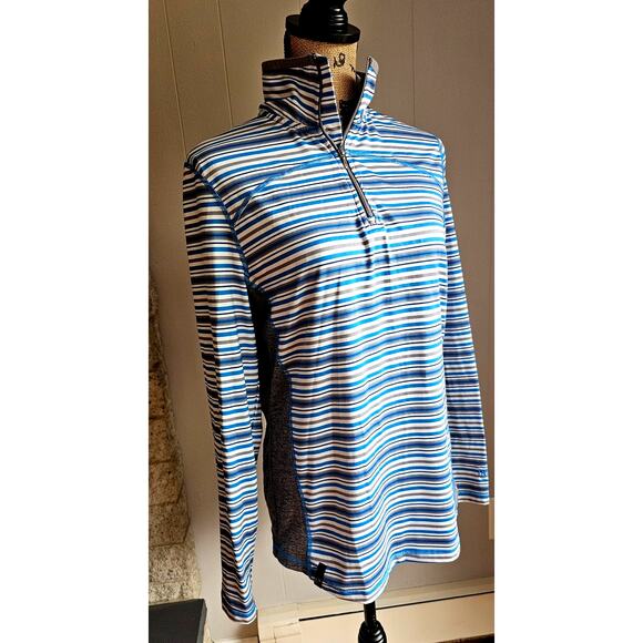 NEW NILS, Ski Shop, Blue/White Stripe 1/4 Zip collared shirt Activewear. Sz L - Picture 2 of 8